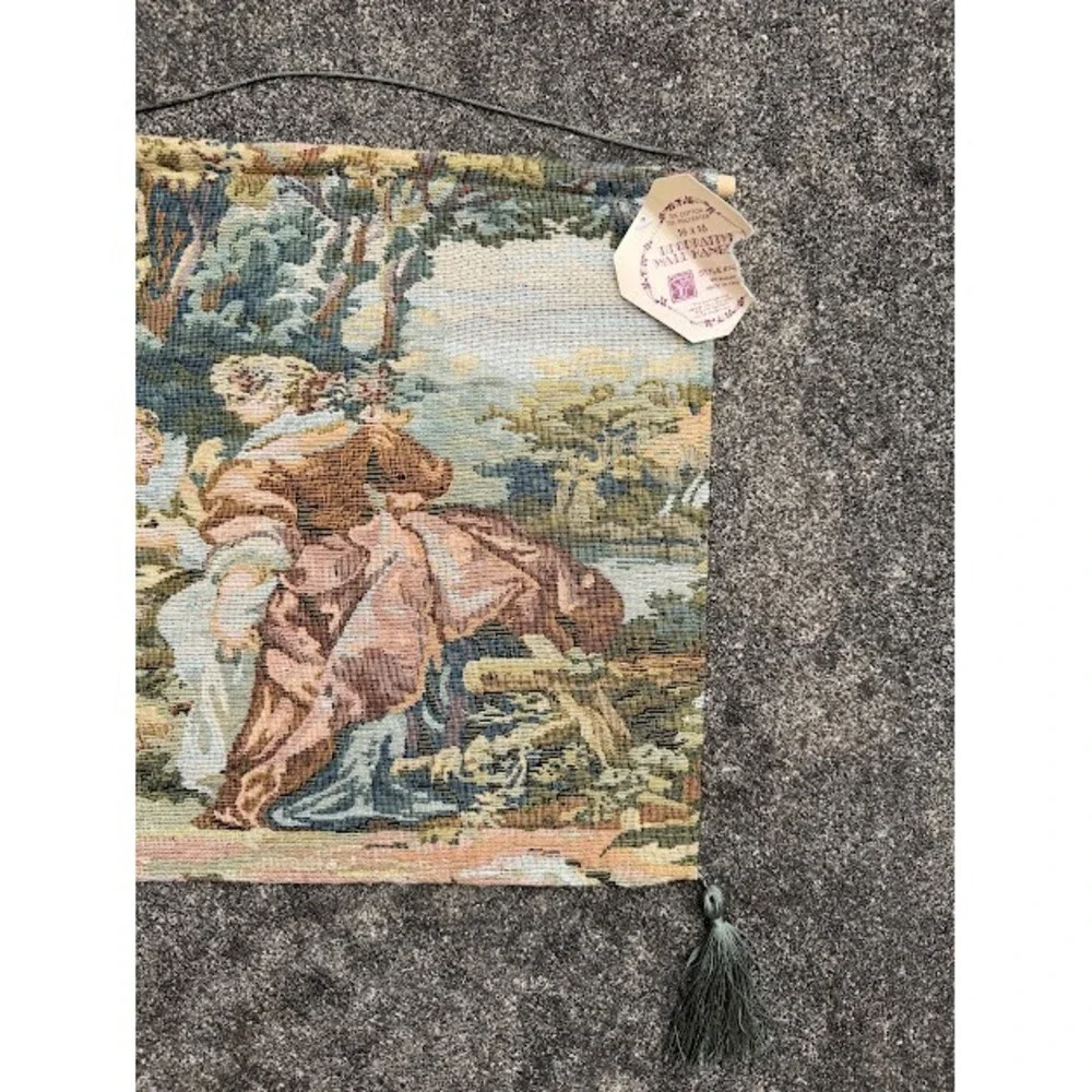 Cottagecore Rococo American Crafts Wall Hanging 16x16 Pastoral Tapestry Decor